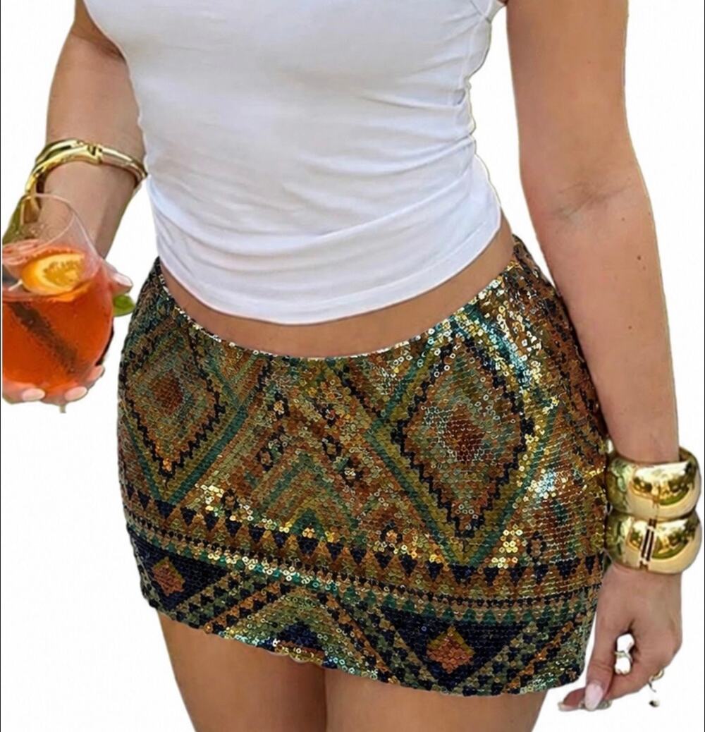 Mezzanine Sequin Mini Skirt - Multicolor Aztec Print size 
small